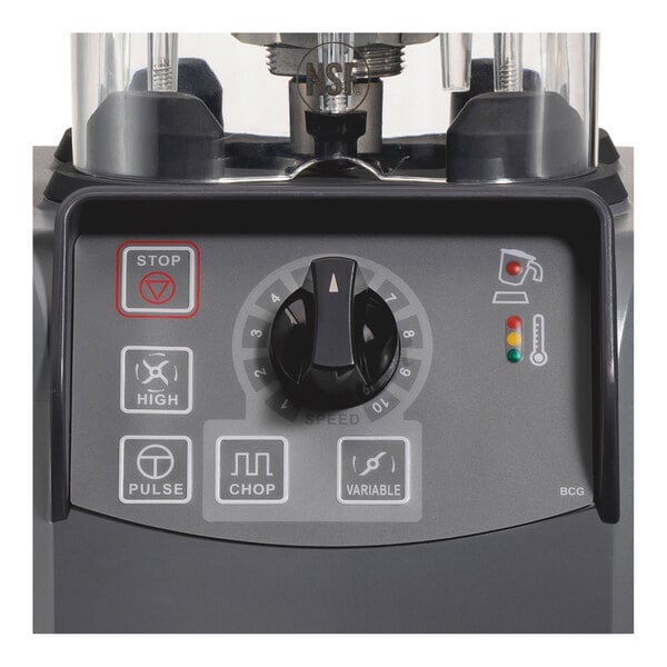 The control panel of a Hamilton Beach HBF600R food blender with buttons and dials.