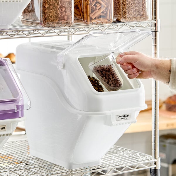Baker's Lane 6.3 Gallon / 100 Cup Clip-In Shelf Ingredient Bin with Flip Lid, Label Sheet, and Scoop