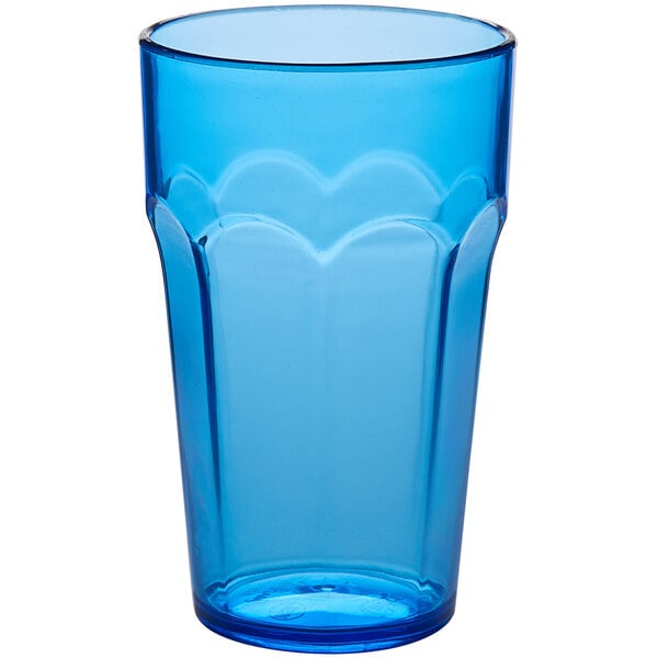 A blue plastic paneled tumbler.