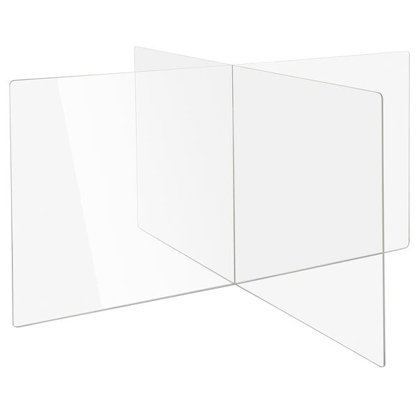 A clear acrylic rectangular tabletop divider.