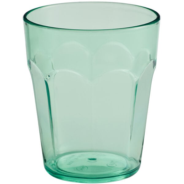 A green plastic paneled tumbler.
