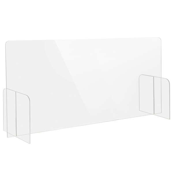 A clear plastic Bon Chef tabletop shield with two clear plastic holders.
