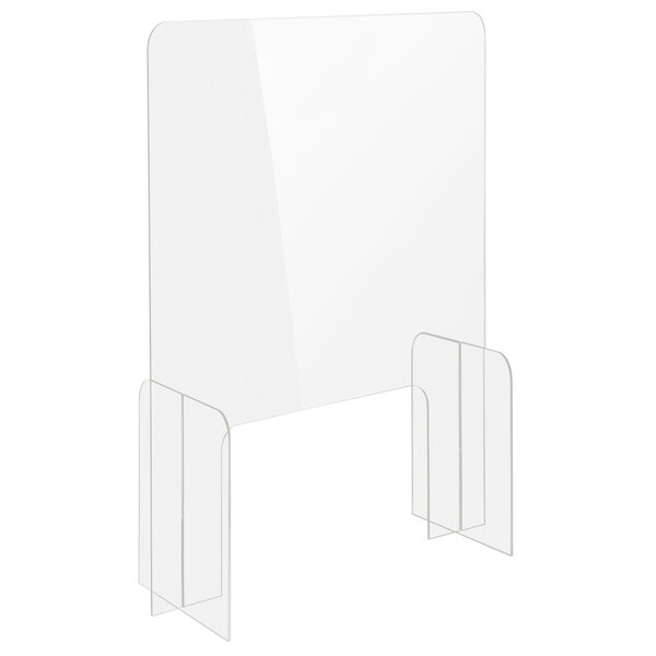 A clear plastic screen with two clear plastic legs.