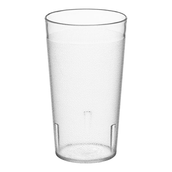 A clear plastic 12 oz. pebbled tumbler.