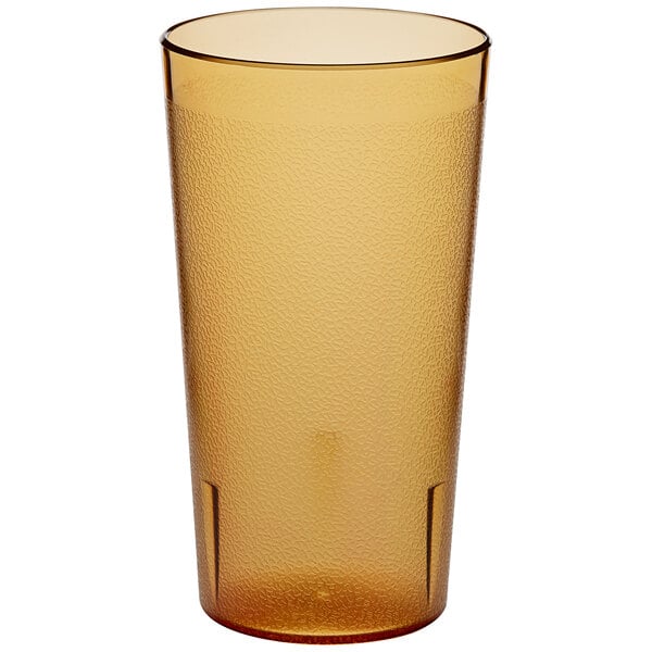 A brown plastic tumbler with a pebbled texture.