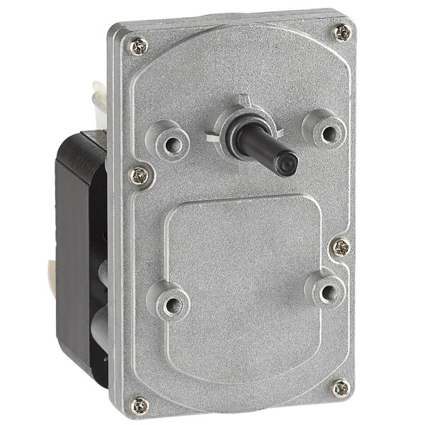 The main drive motor for an Avantco conveyor bun grill toaster, a small metal device with a black and silver metal knob.