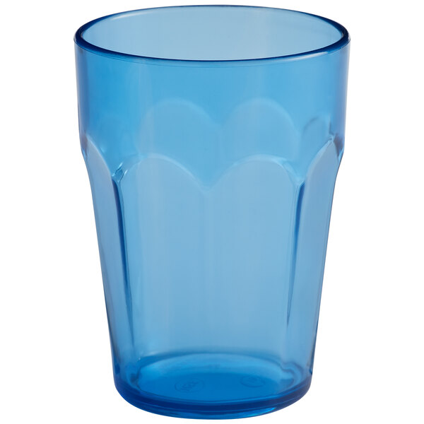 A blue plastic Choice paneled tumbler with a rim.