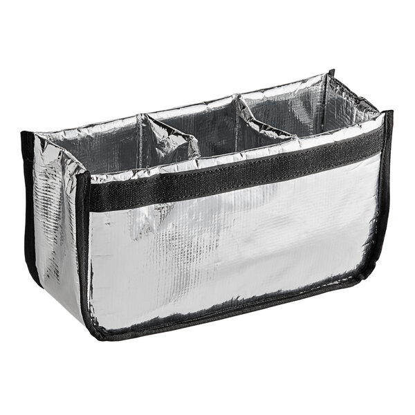 A silver and black ServIt replacement drink holder with three compartments.