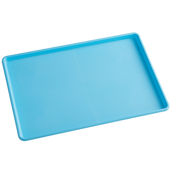 A blue plastic Choice bakery market tray with a handle.