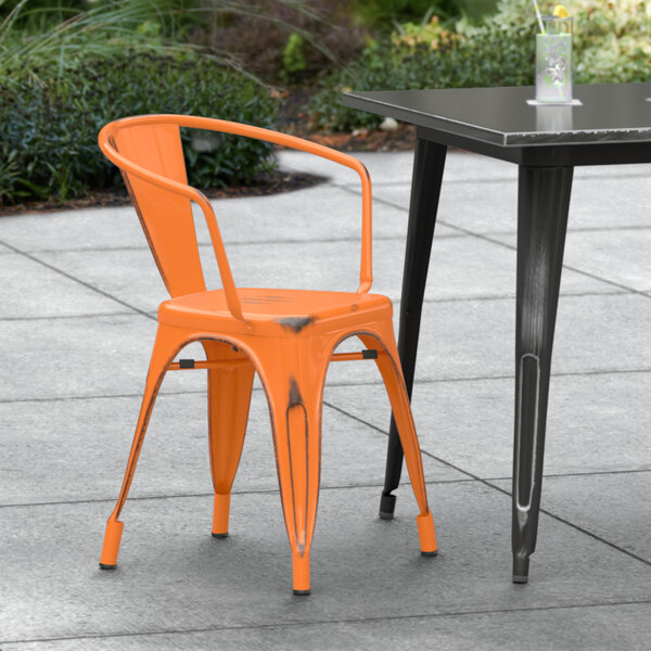 Lancaster Table Seating Alloy Series Distressed Amber Orange Outdoor Arm Chair