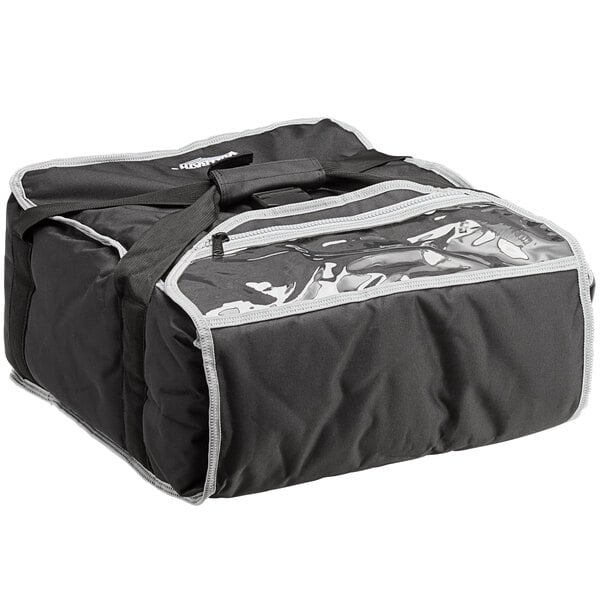 a black bag with a white trim