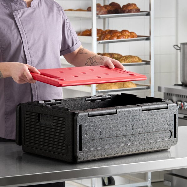 CaterGator Dash Black Flip Down Top Loading EPP Insulated Food Pan Carrier with Hot Board, 8" Deep Full-Size Pan Max Capacity