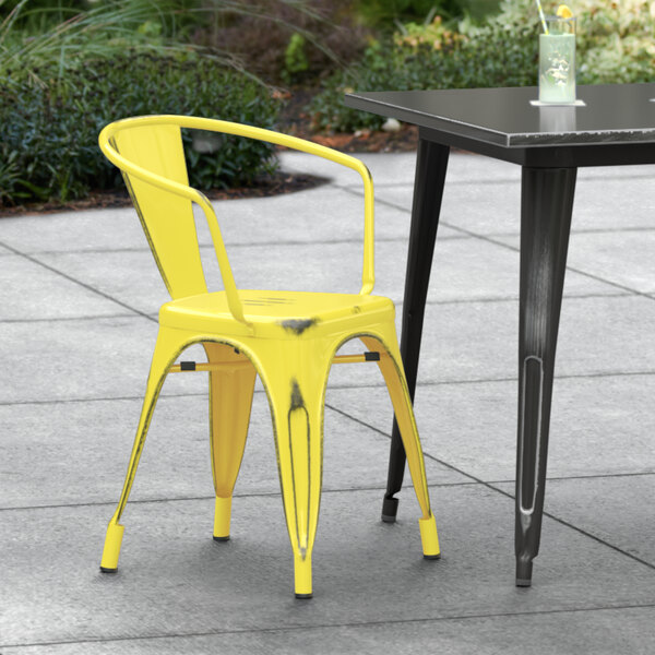 Lancaster Table Seating Alloy Series Distressed Citrine Yellow Outdoor Arm Chair