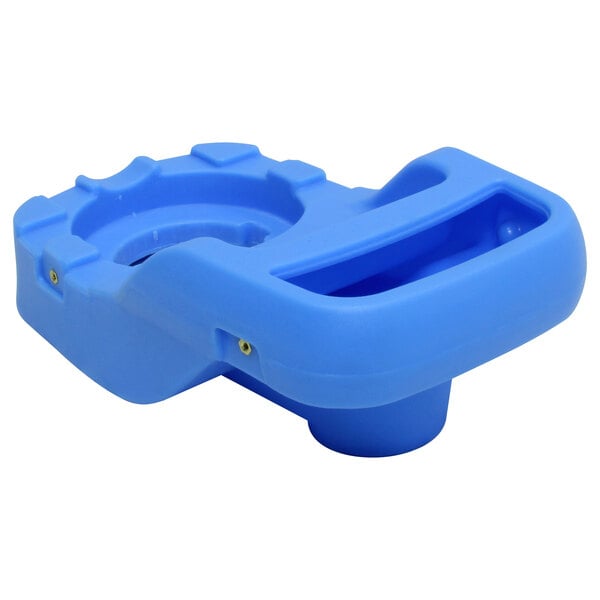 a blue plastic container with a hole