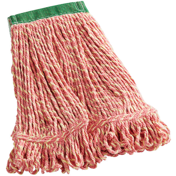 A red Rubbermaid wet mop head with fringes.