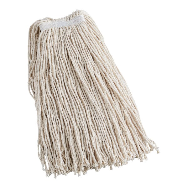 A Rubbermaid white cotton wet mop head.