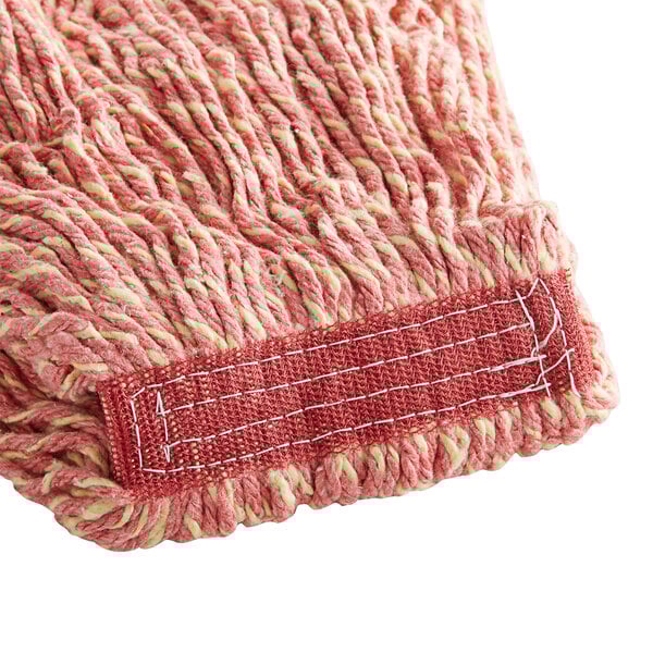 A Rubbermaid red and white wet mop head with a red tag.