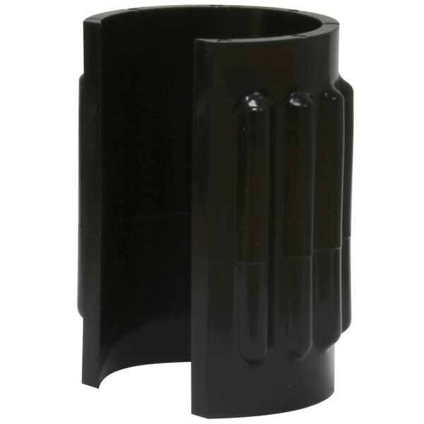 A black plastic tube with a white background.