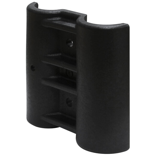 A black plastic Mytee handle clamp with holes.