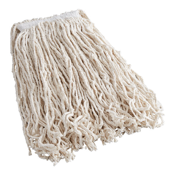 A Rubbermaid white cotton wet mop head.