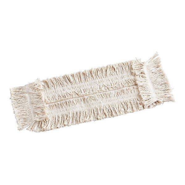 A white Rubbermaid disposable cotton dust mop with fringes.