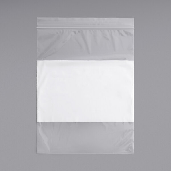 A clear plastic bag with a white strip for labeling.