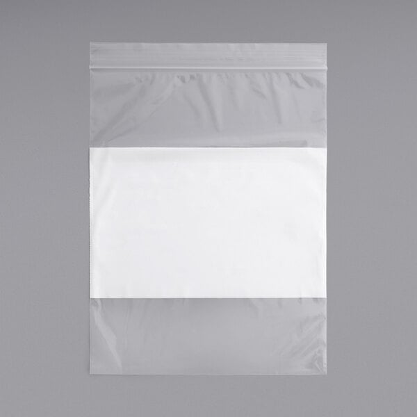 A clear plastic bag with a white strip