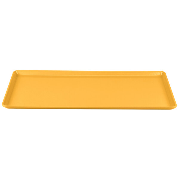 A yellow rectangular tray on a white background.