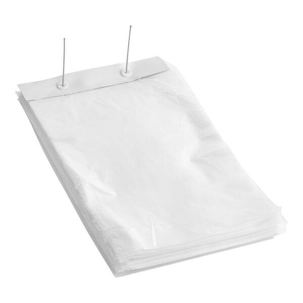 A white plastic bread bag on a wicket dispenser.