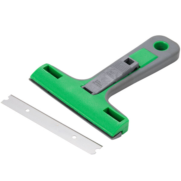 A Unger green and grey plastic Maxi Scraper with a green razor blade.