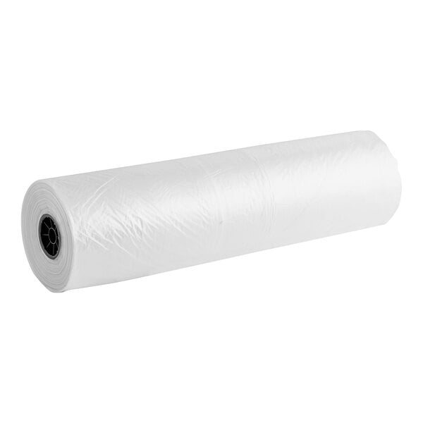 A roll of clear plastic Lavex pallet top sheeting.