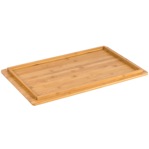 An American Metalcraft bamboo rectangular platter with a handle.