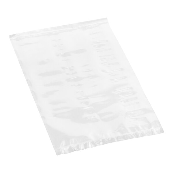 A clear polypropylene layflat bag with a ruffled edge.