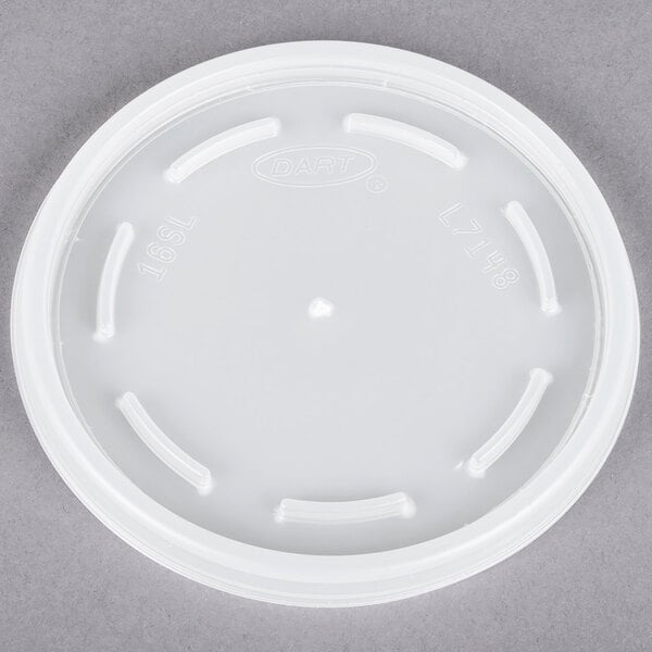 A white plastic Dart lid with round vents.