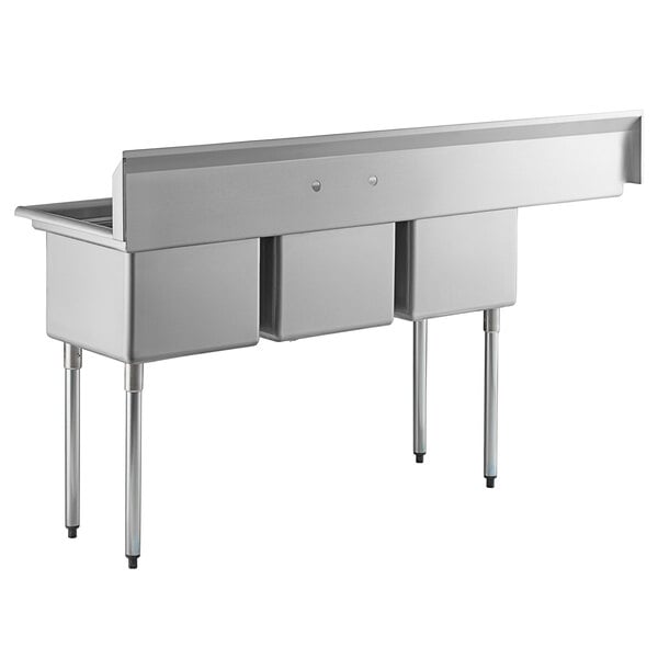 A Regency stainless steel sink with three bins and a left drainboard.