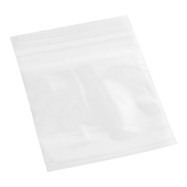 A clear 3 inch by 4 inch LDPE zip top bag.