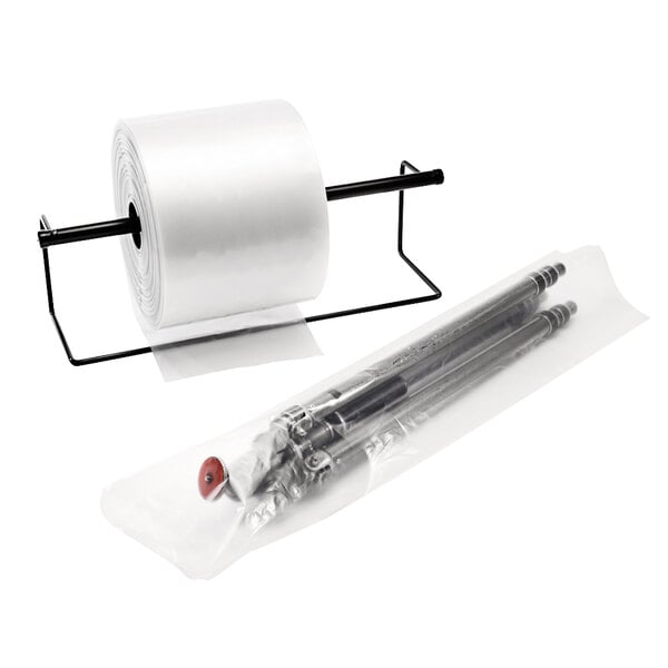 A roll of clear plastic layflat tubing.