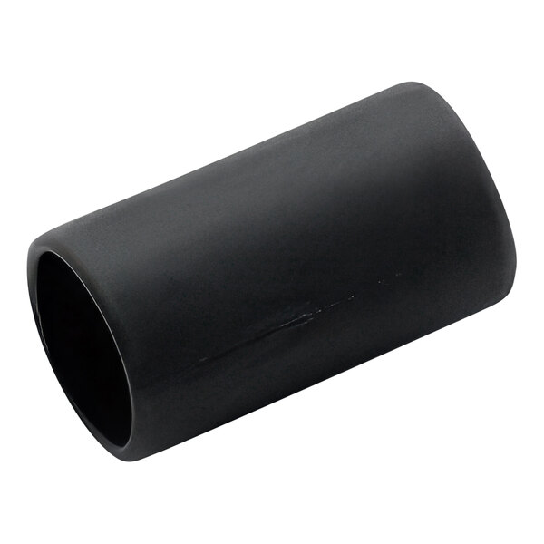 A black cylinder with white accents on a white background.