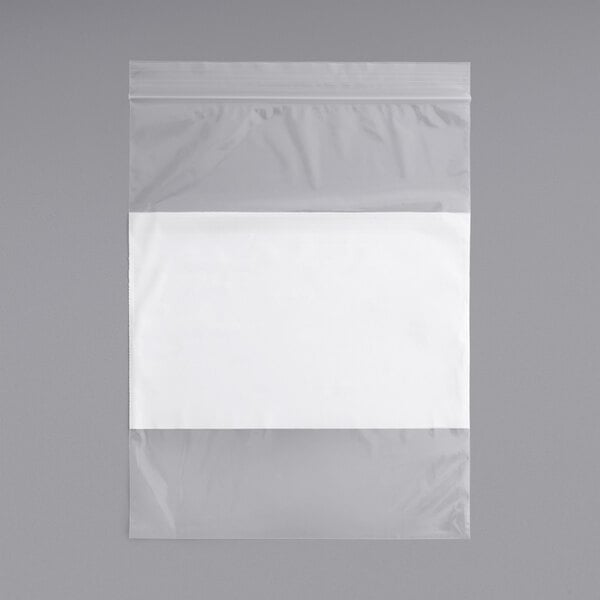 A clear plastic bag with a white strip for labeling.