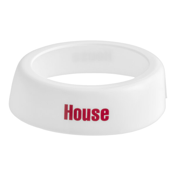 TableCraft CM3 Imprinted White Plastic "House" Salad Dressing Dispenser Collar with Maroon Lettering