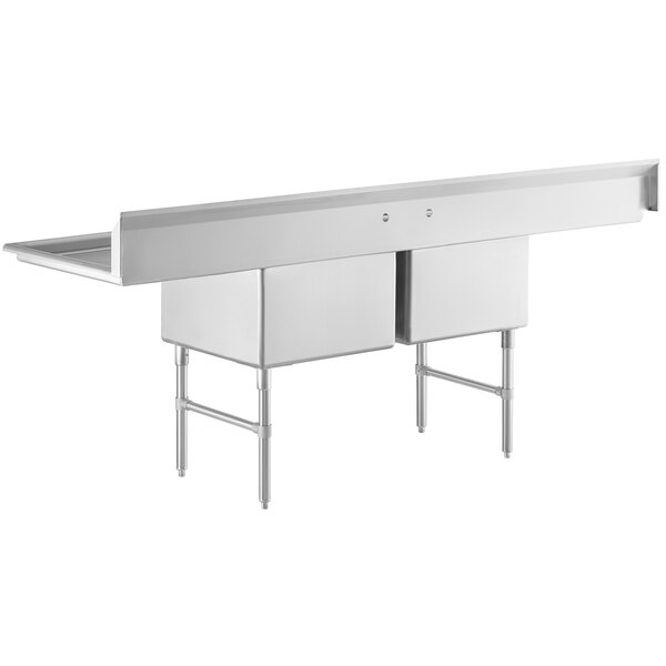 A Regency stainless steel commercial sink with two compartments and drainboards.