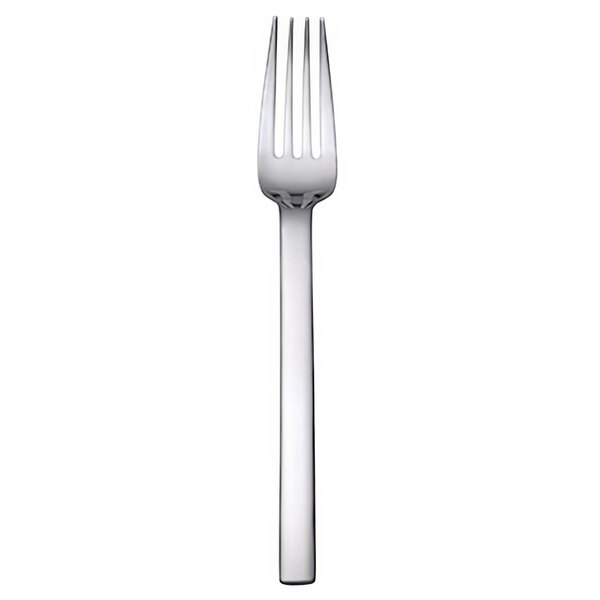 A silver Oneida Noval table fork with a long handle.