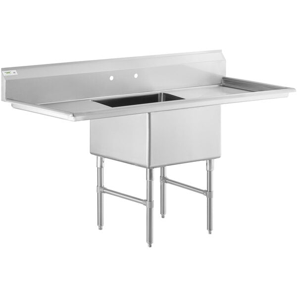 A Regency stainless steel commercial sink with legs, cross bracing, and two drainboards.