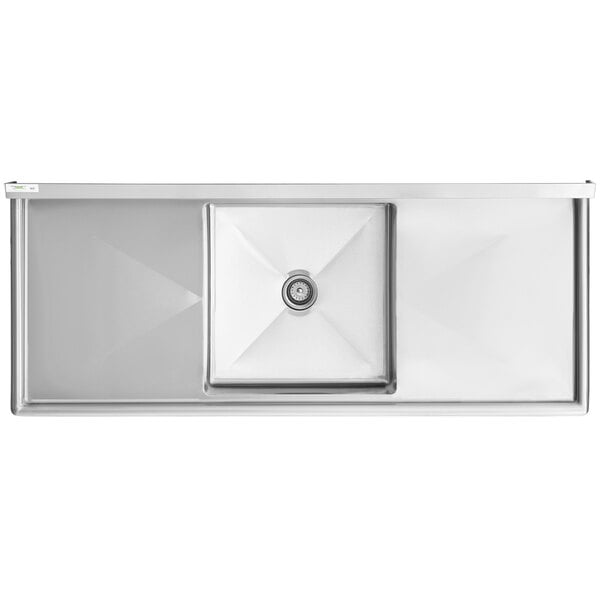 A Regency stainless steel one compartment sink with drainboards and a square bowl.
