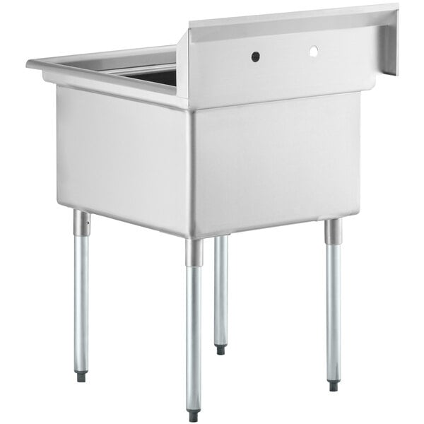 A Regency stainless steel commercial sink with galvanized steel legs.