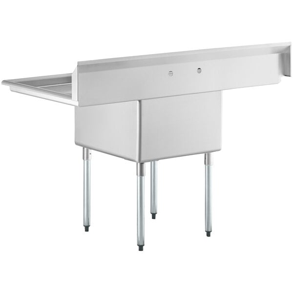 A Regency stainless steel commercial sink with galvanized steel legs and 2 drainboards.