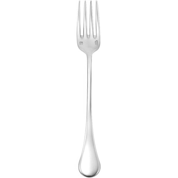 A Sant'Andrea Puccini stainless steel oyster/cocktail fork with a white handle.