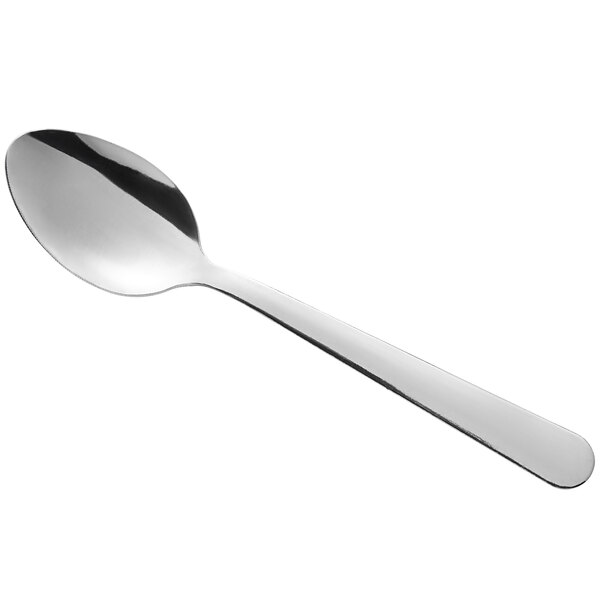 A Delco Windsor III stainless steel oval soup/dessert spoon with a silver handle.