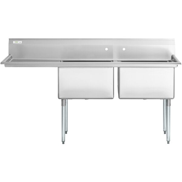 A Regency stainless steel sink with two compartments and a left drainboard.