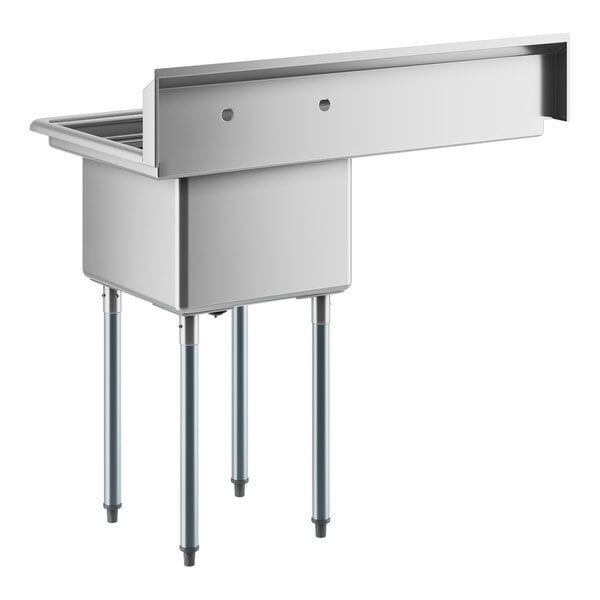 A stainless steel one-compartment commercial sink with galvanized steel legs and a left-side drainboard.